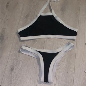 Black/Navy Bluish Neck High Bikini Set